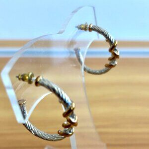 Gold & Silver Tone Twisted Hoop Earrings With Textured Design & Spiral Accents